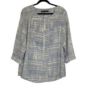 Rose & Olive Womens Blouse 1x Blue/white Abstract Boho Peasant Top‎ 1/4 Button